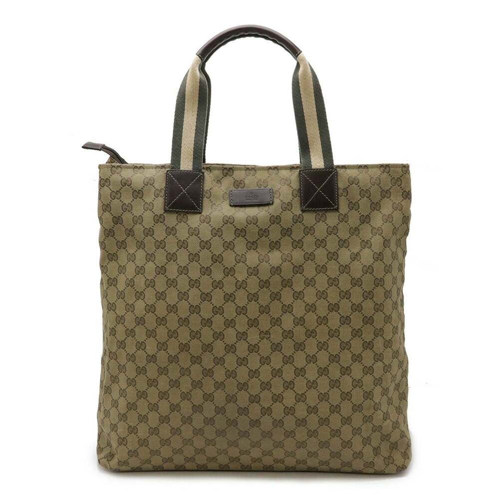 GUCCI Gucci GG Canvas Sherry Line Tote Bag Large Leather Light Khaki Green Da... - Picture 2 of 8